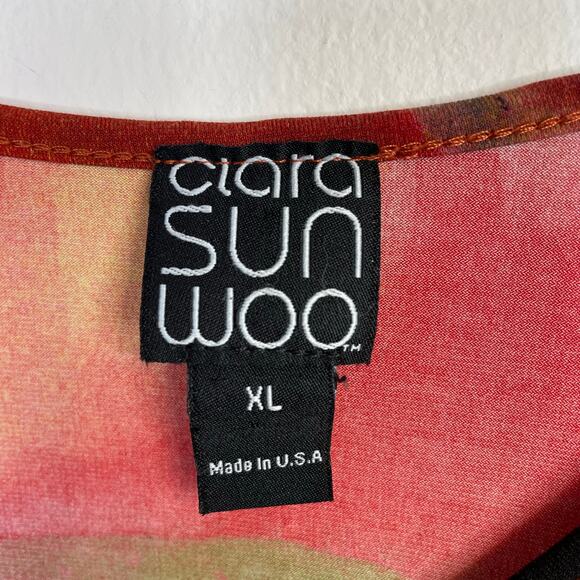 Clara Sunwoo Sun Woo Flowy Abstract Floral Asymmetrical Tunic Top Knit Womens XL - Picture 9 of 10